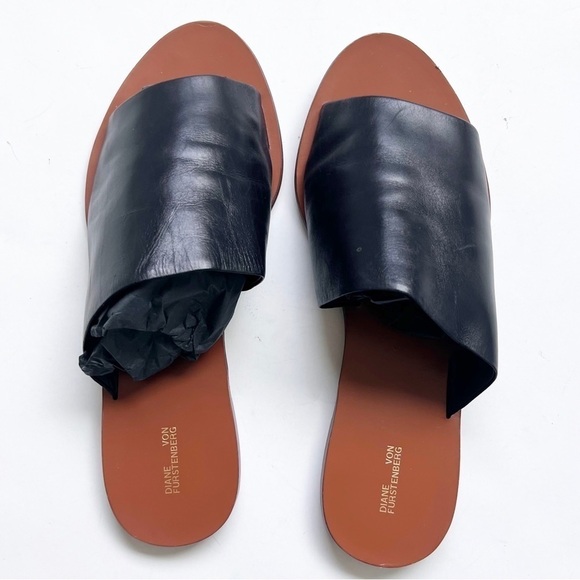 DVF Barrett Single-Band Sandal Leather Slides Slip On Black Sandals Shoes - Picture 3 of 9